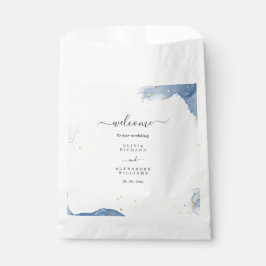 Bolsa De Papel Elegante Invitación de Boda Azul y Oro Mínimo