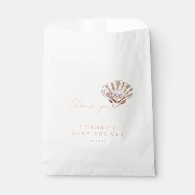 Bolsa De Papel Elegante Little Pearl Baby Shower Gracias (Anverso)