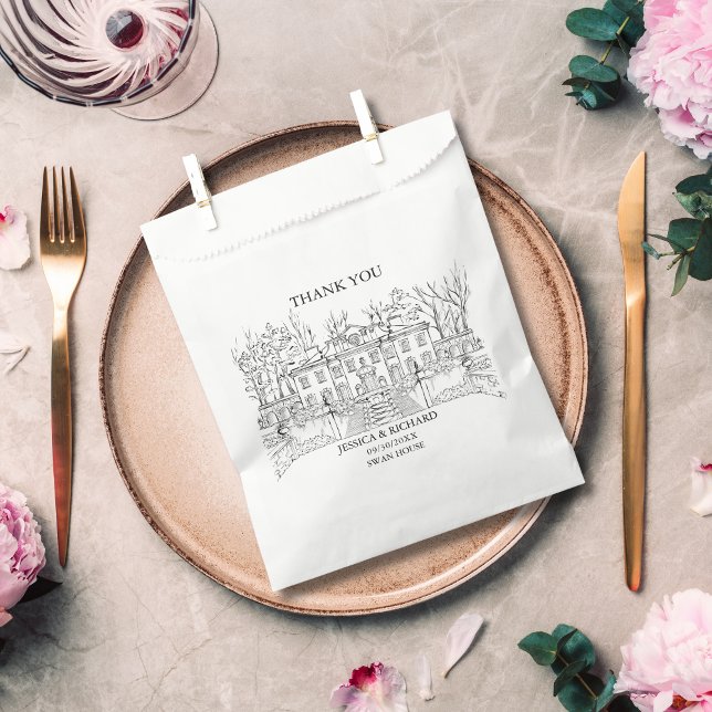 Bolsa De Papel Elegante lugar dibujado a mano gracias (hand drawn wedding venue swan house USA)