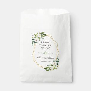 Bolsa De Papel Elegante marco dorado floral blanco gracias