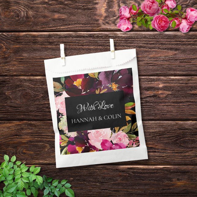 Bolsa De Papel Elegante marco floral rosa borgoñona negra (Subido por el creador)