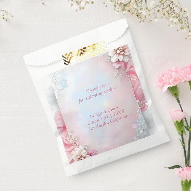 Bolsa De Papel Elegante Marco floral rosado boda suave paño brill (Sellado)