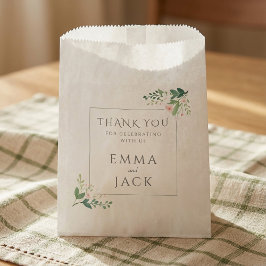 Bolsa De Papel Elegante marco floral verde y rosa para boda