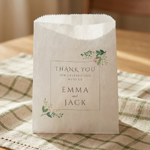 Bolsa De Papel Elegante marco floral verde y rosa para boda