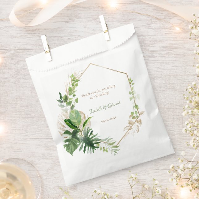 Bolsa De Papel Elegante marco geométrico de hojas tropicales verd (Cortado)