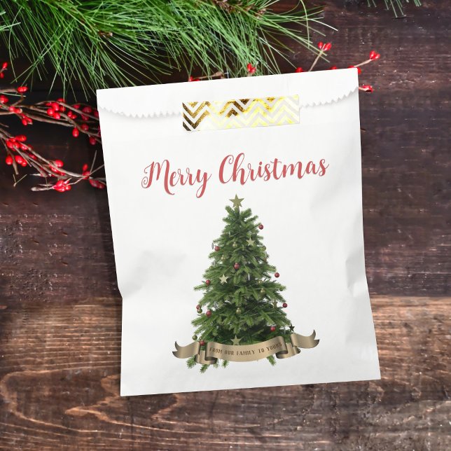 Bolsa De Papel Elegante Merry Christmas Tree Family Nombre Favor  (Merry Christmas from our family to yours favor bags just for you)