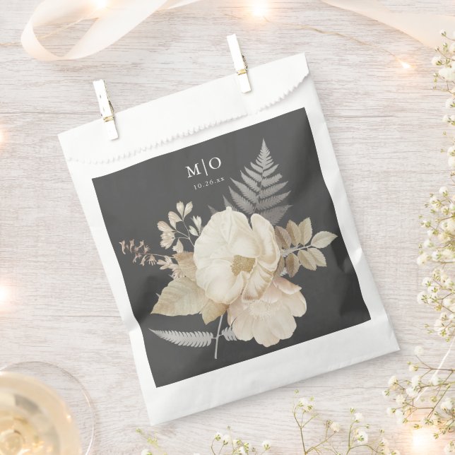 Bolsa De Papel Elegante Moda floral de tierra Boda gris oscuro (Cortado)