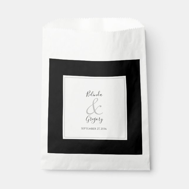 Bolsa De Papel Elegante Monograma Boda blanco y negro (Anverso)