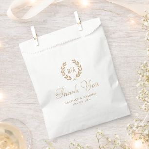 Bolsa De Papel Elegante Monograma Boda Oro Gracias