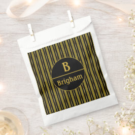 Bolsa De Papel Elegante Monograma de banda de oro negro dividido