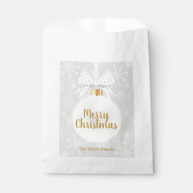 Bolsa De Papel Elegante Navidades de ornamentos blancos con copos (Anverso)