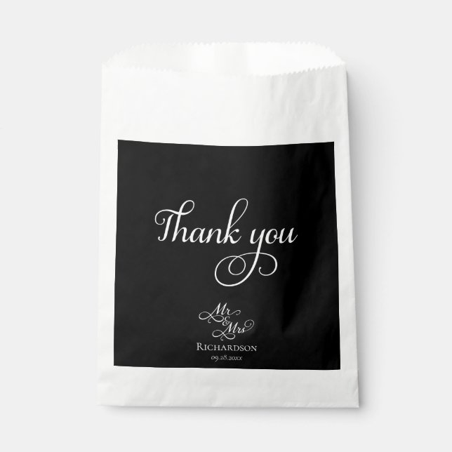 Bolsa De Papel Elegante negro y blanco Gracias Boda (Anverso)