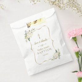 Bolsa De Papel Elegante oro acuarela Flores blancas Bautismo