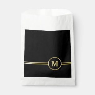 Bolsa De Papel Elegante oro Monograma personalizado sobre negro