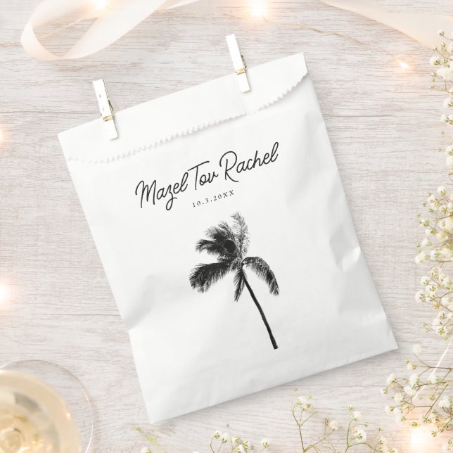 Bolsa De Papel Elegante Palm Tree Mazel Tov Bat Mitzvah Favor Bag (Cortado)