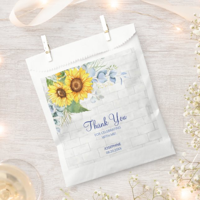 Bolsa De Papel Elegante Pared Girasol Brick Floral Cumpleaños (Cortado)