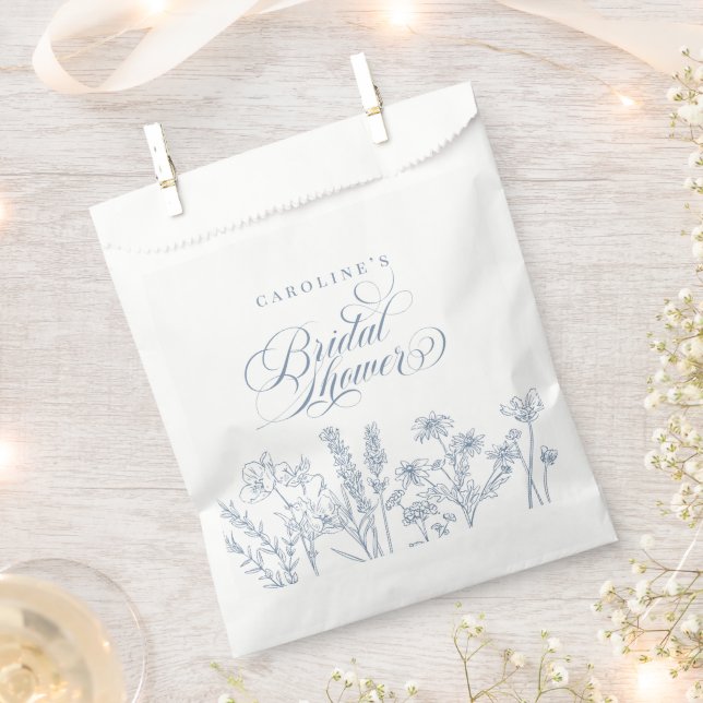 Bolsa De Papel Elegante Periwinkle Blue Wildflower Bridal Shower (Cortado)