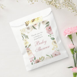Bolsa De Papel Elegante Personalizado Baby Shower Rubor Rosa Flor