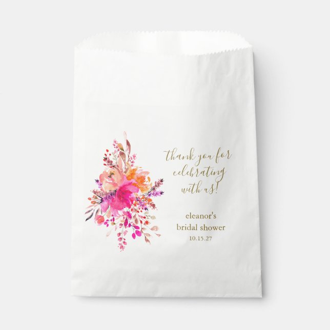 Bolsa De Papel Elegante Personalizado de ducha de novia con flore (Anverso)
