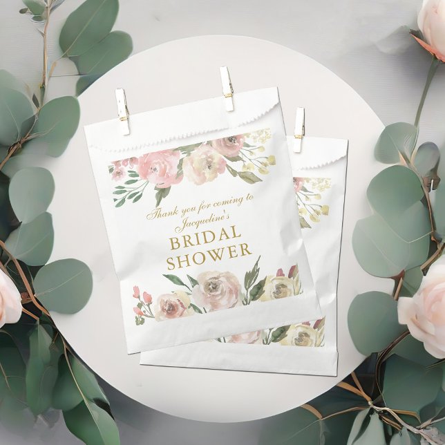 Bolsa De Papel Elegante Personalizado floral rosa ducha de novias (Subido por el creador)