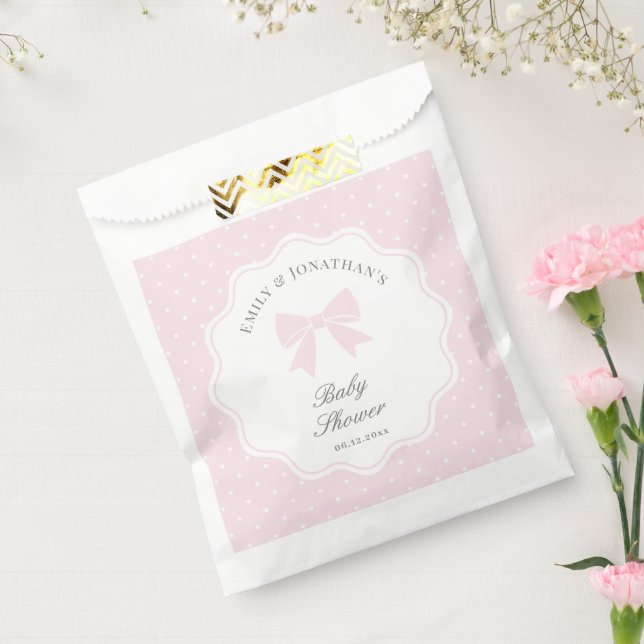 Bolsa De Papel Elegante Polka puntos bebé Chica de Bow rosado Bab (Sellado)