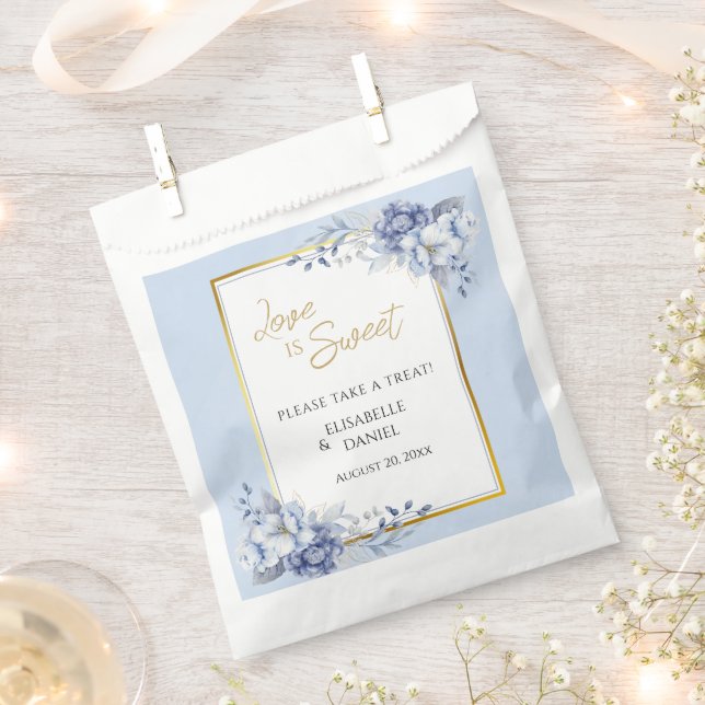 Bolsa De Papel Elegante Polvo Polvo Azul y Boda Floral Oro (Cortado)