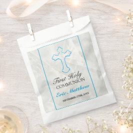 Bolsa De Papel Elegante Primera Cruz Azul de la Comunión con Márm