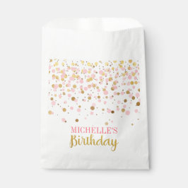 Bolsa De Papel Elegante Purpurina de Oro Rosa Confetti Cumpleaños