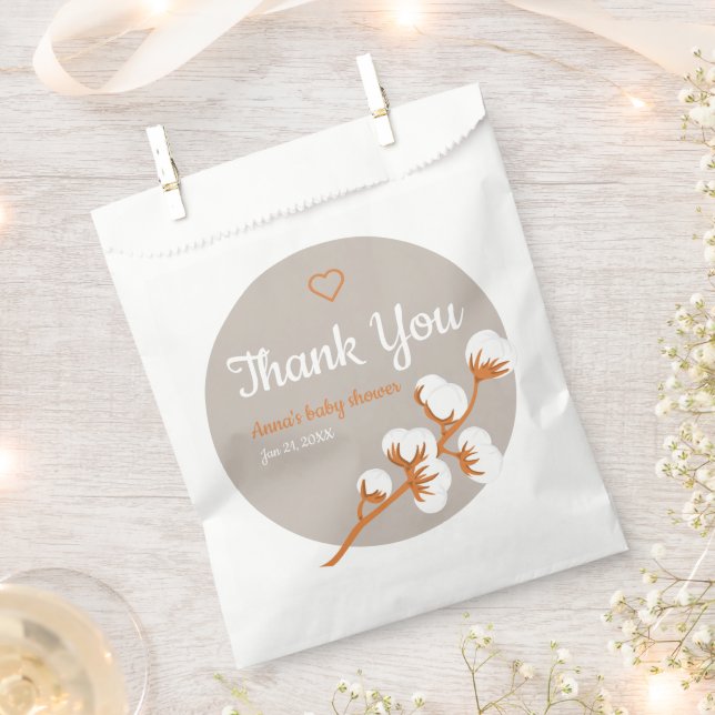 Bolsa De Papel Elegante Rama de Algodón Baby Shower (Cortado)