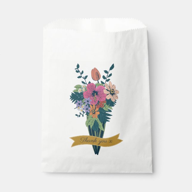 Bolsa De Papel Elegante ramo de flores con cinta de agradecimient (Anverso)