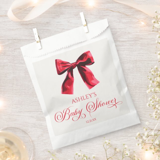 Bolsa De Papel Elegante Red Coquette Bow Baby Shower (Cortado)