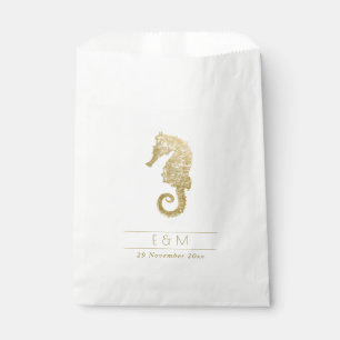 BOLSA DE PAPEL ELEGANTE RELIEVE METALIZADO DORADO NAVY SEAHORSE M
