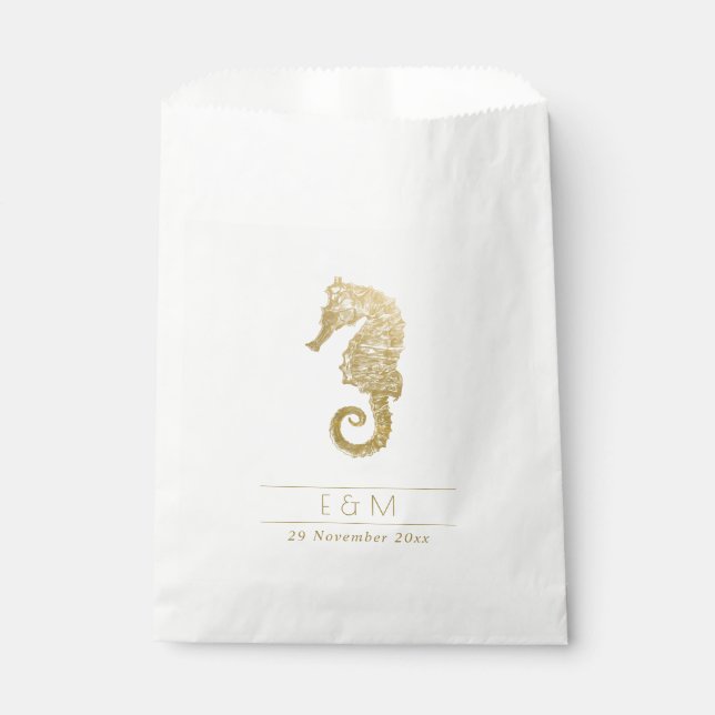 BOLSA DE PAPEL ELEGANTE RELIEVE METALIZADO DORADO NAVY SEAHORSE M (Anverso)