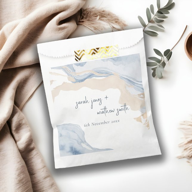 Bolsa De Papel Elegante Resumen Boda de Playa Azul Beige Costa (Subido por el creador)