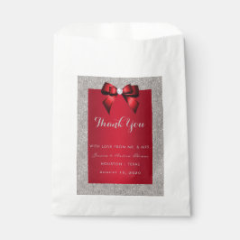 Bolsa De Papel Elegante Rojo Rubí, Boda de Purpurina de Plata