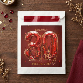 Bolsa De Papel Elegante Rojo Rubí Oro Cumpleaños 30 Agradecimient