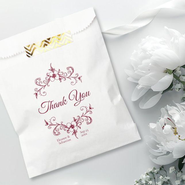 Bolsa De Papel Elegante Romance de época Borgoña Boda Floral (Subido por el creador)
