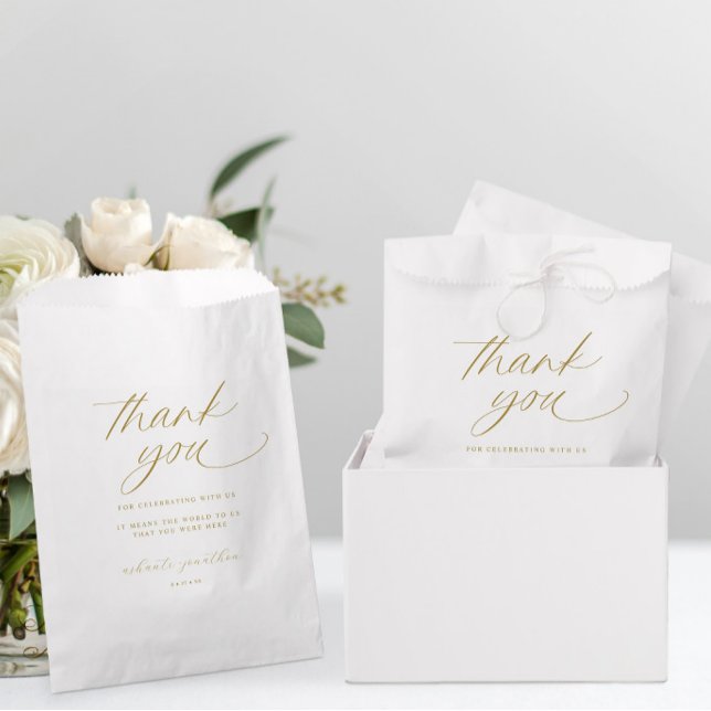 Bolsa De Papel Elegante Romántico Boda de Oro Moderno Gracias (Modern Romantic Gold Wedding Favor Bags - Thank You)