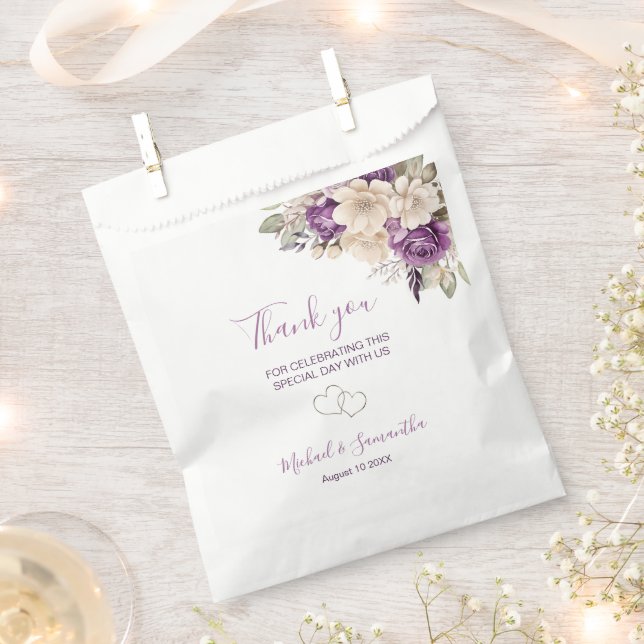 Bolsa De Papel Elegante Rosa Boda morado e marfil (Cortado)