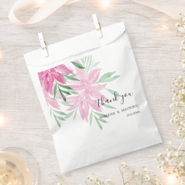 Bolsa De Papel Elegante Rosa Boho Floral Acuarela (Cortado)