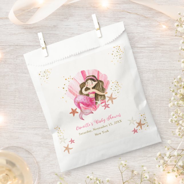 Bolsa De Papel Elegante rosa Mermaid Ocean Starfish Baby Shower (Cortado)