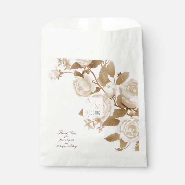 Bolsa De Papel Elegante Rosa Monograma Blanco (Anverso)