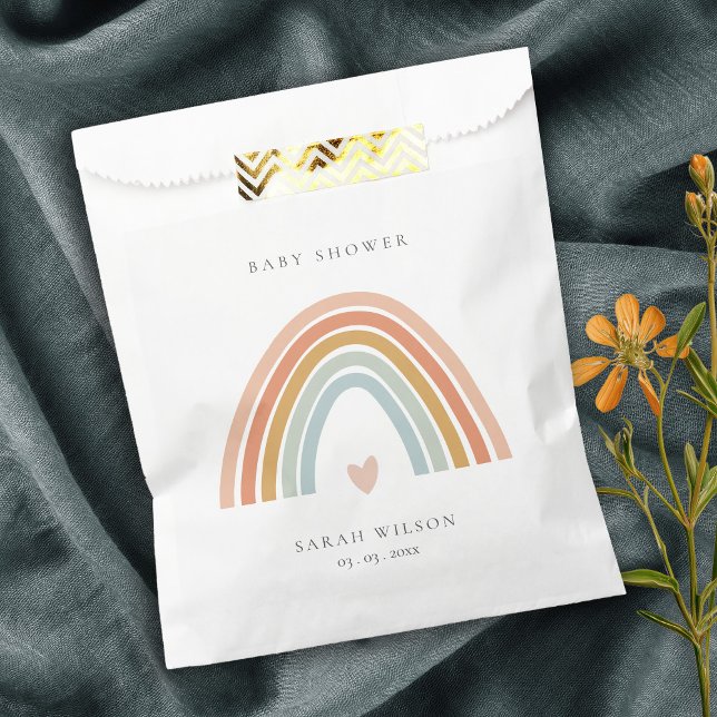 Bolsa De Papel Elegante Rubor Blue Heart Rainbow Baby Shower (Subido por el creador)