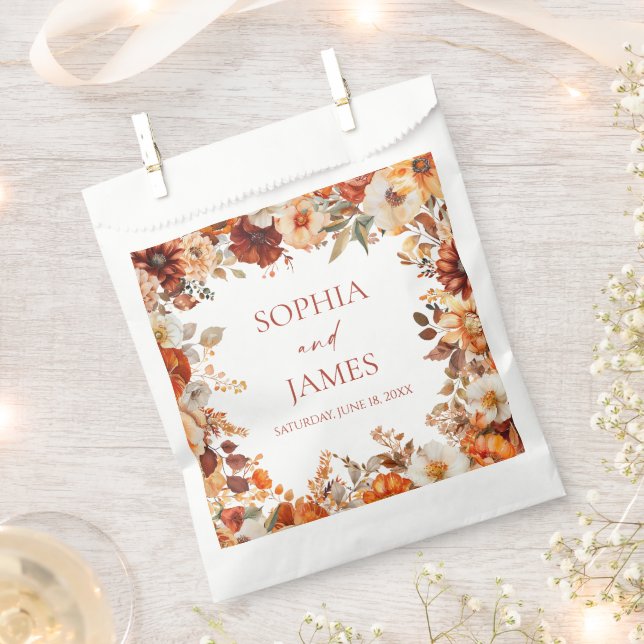 Bolsa De Papel Elegante Rústico Otoño Floral Boda (Cortado)