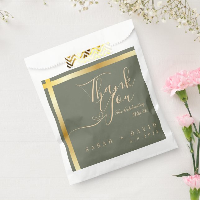 Bolsa De Papel Elegante Sage Green con Boda de banda de oro (Sellado)