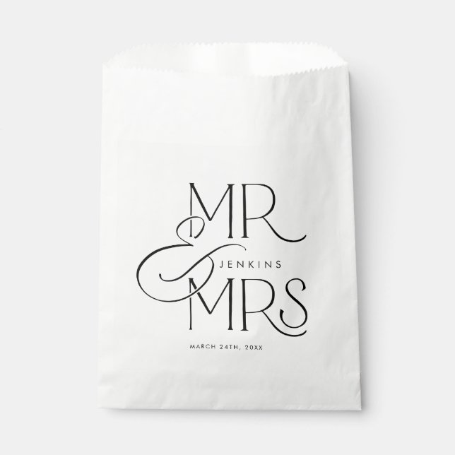 Bolsa De Papel Elegante Sr. y Sra. Boda Personalizada (Anverso)