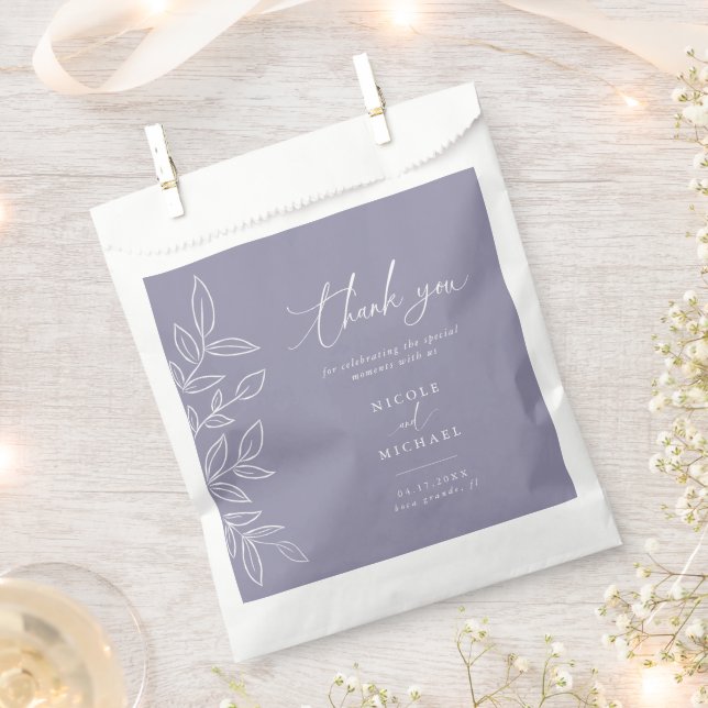 Bolsa De Papel Elegante suave y violeta deja Boda Gracias (Cortado)