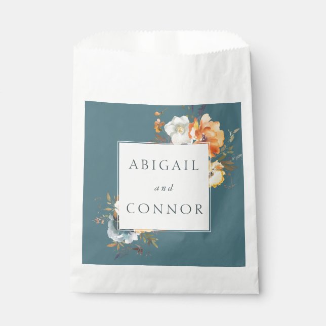 Bolsa De Papel Elegante Terracota Azul Marino Boho Floral (Anverso)