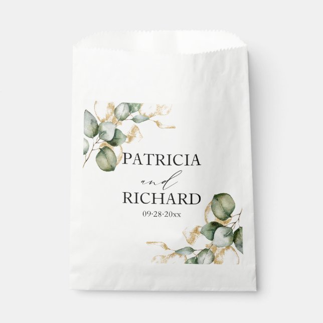 Bolsa De Papel Elegante Verde Eucalipto Boda (Anverso)