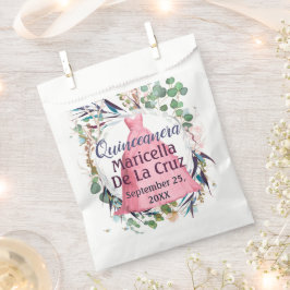 Bolsa De Papel Elegante Vestido Rosa Diseño Quinceanera